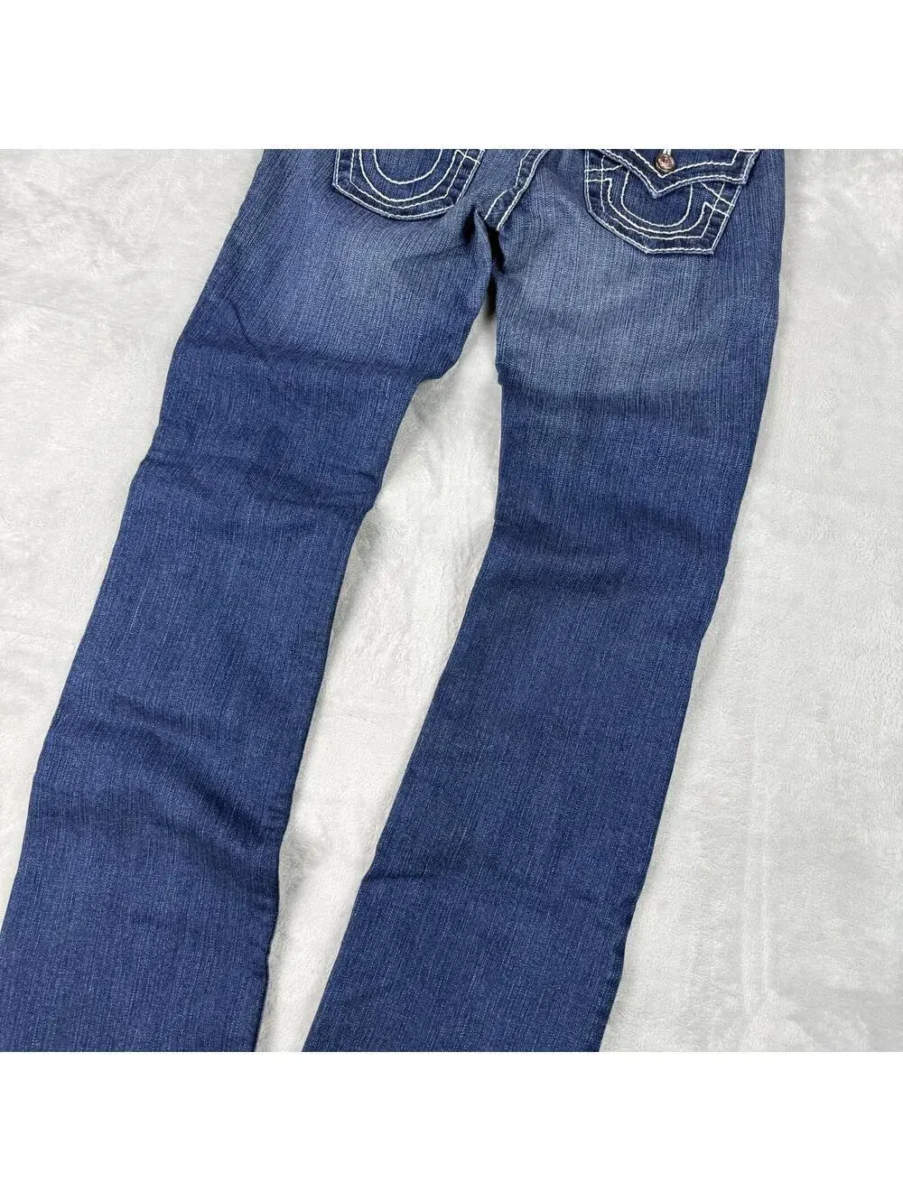 True Religion Blue Denim Jeans Women 28x31 USA Made Striaght Leg Y2K Rainstone - Picture 12 of 12